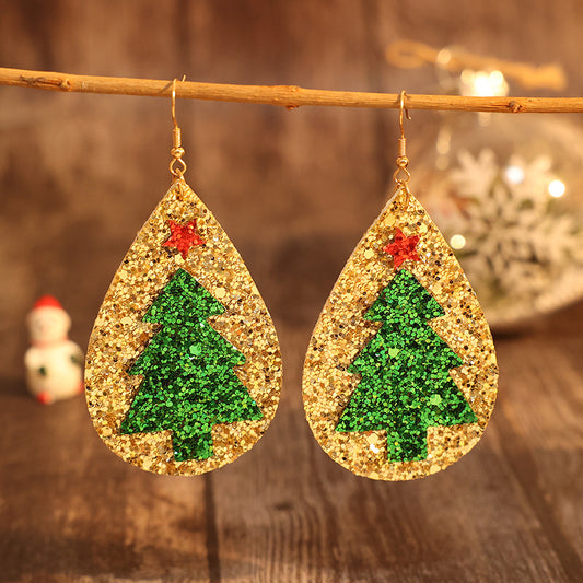 Faux Leather Christmas Tree Earrings