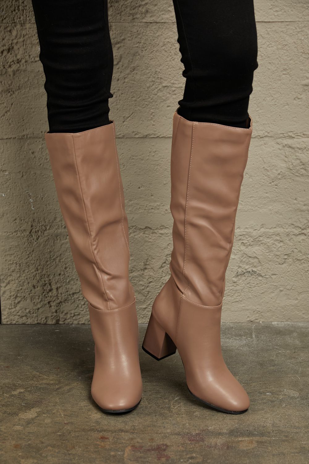 Mocha Block Heel Knee High Boots