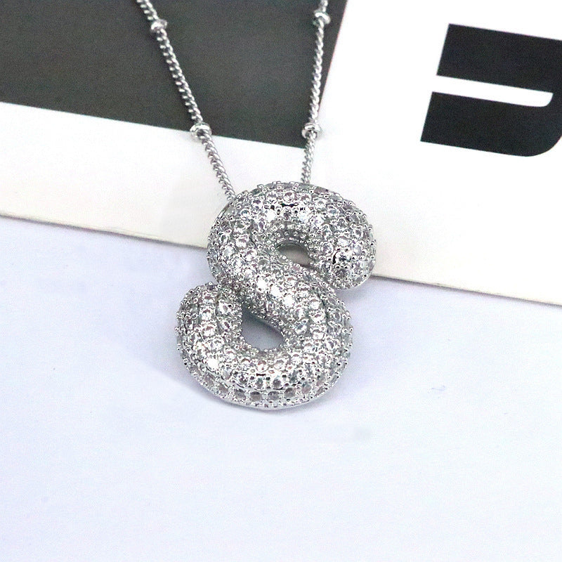 Crystal Bubble Initial Necklace-Silver