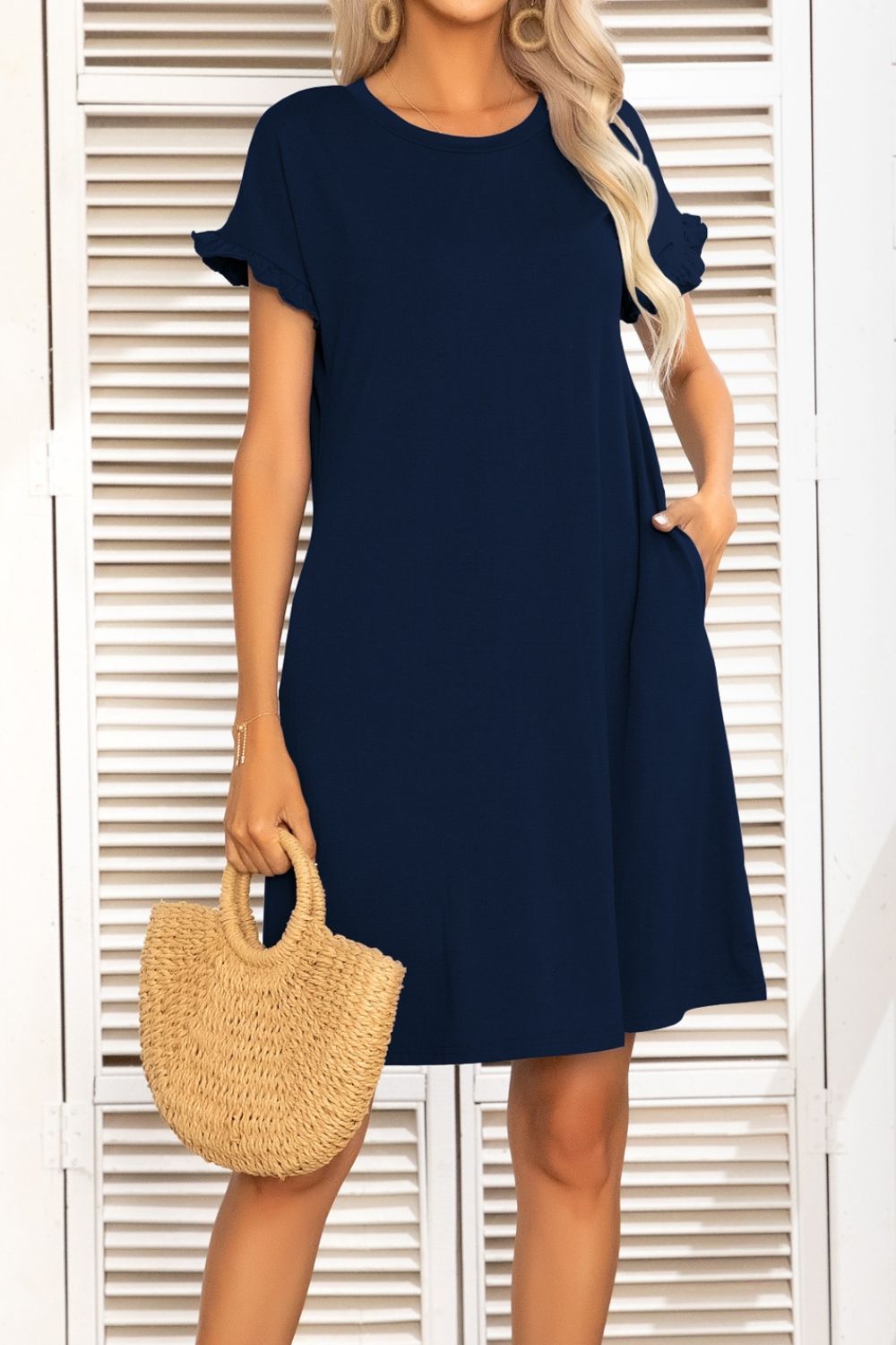 Camo Flounce Sleeve Dress with Pockets