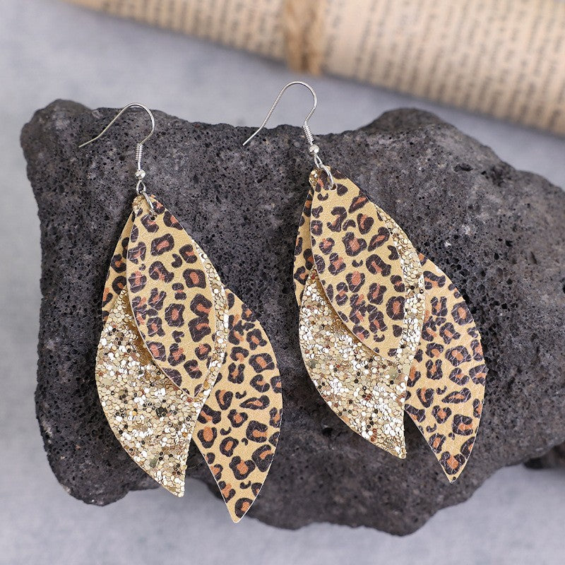 PU Leather Leopard Leaf Earrings