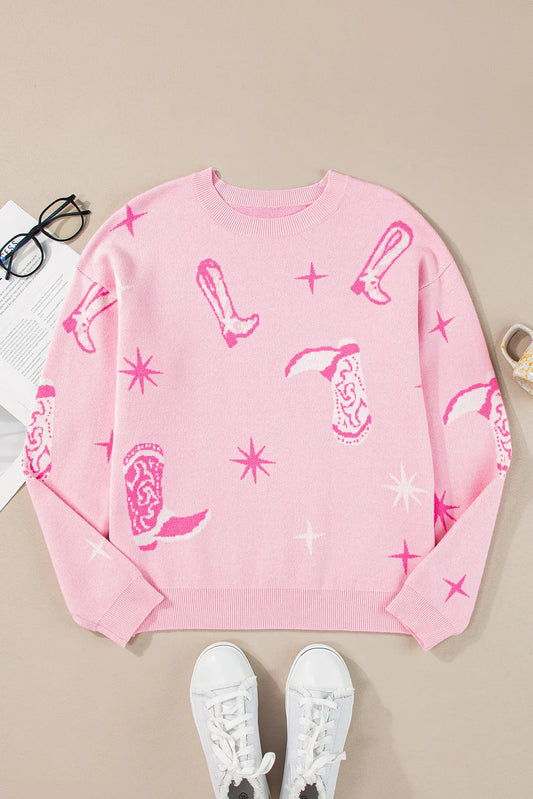 Blush Pink Boots Long Sleeve Top