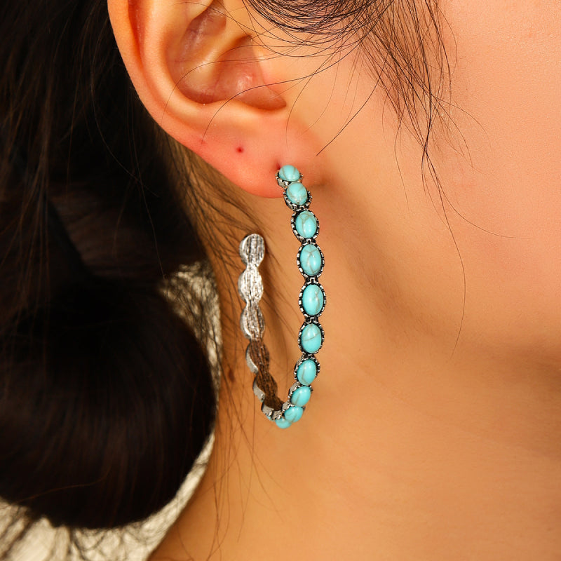 Turquoise C-Hoop Earrings-4 Colors