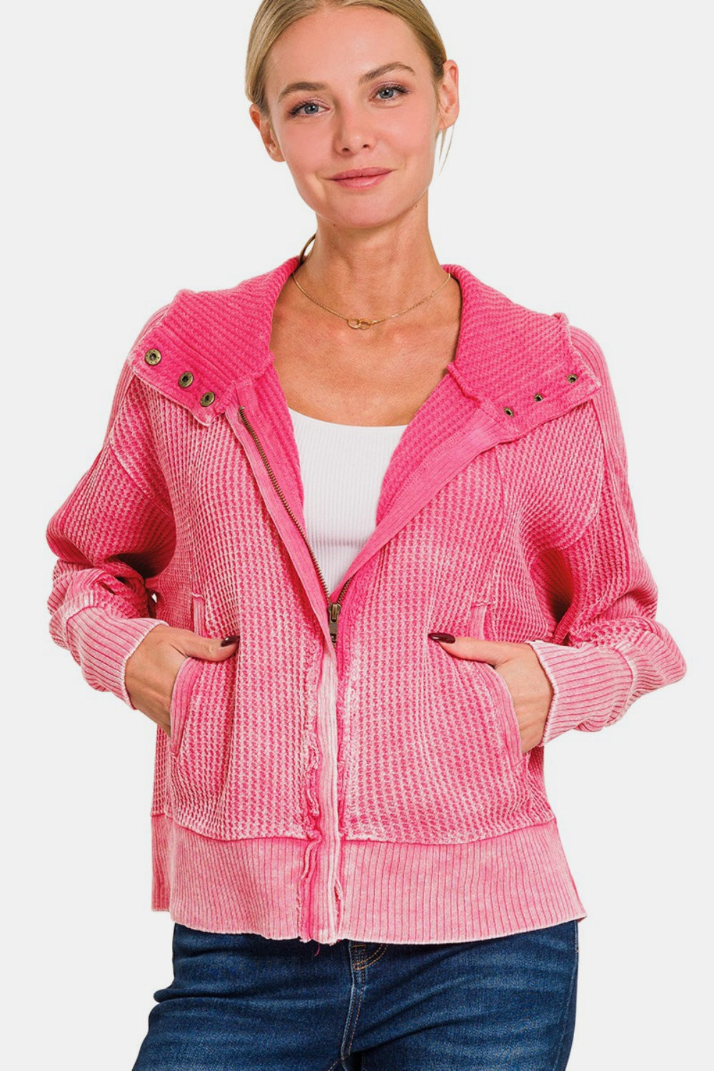 Fuchsia Zip Up Hooded Jacket