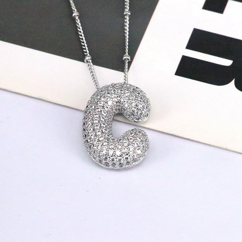 Crystal Bubble Initial Necklace-Silver