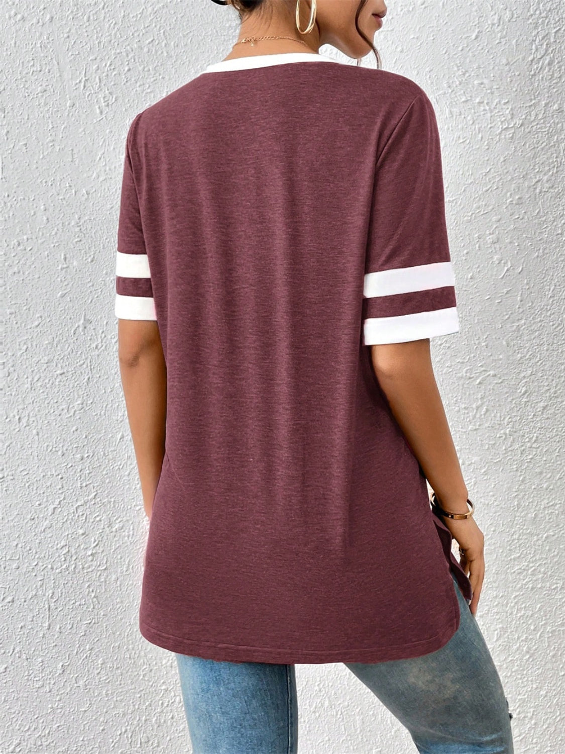 Plum Varsity V-Neck T-Shirt