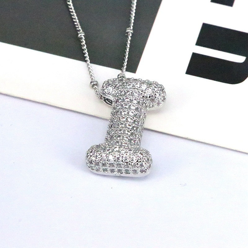 Crystal Bubble Initial Necklace-Silver