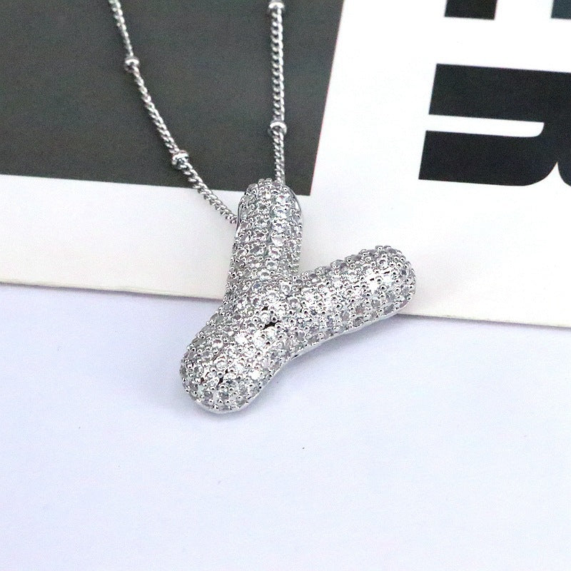 Crystal Bubble Initial Necklace-Silver