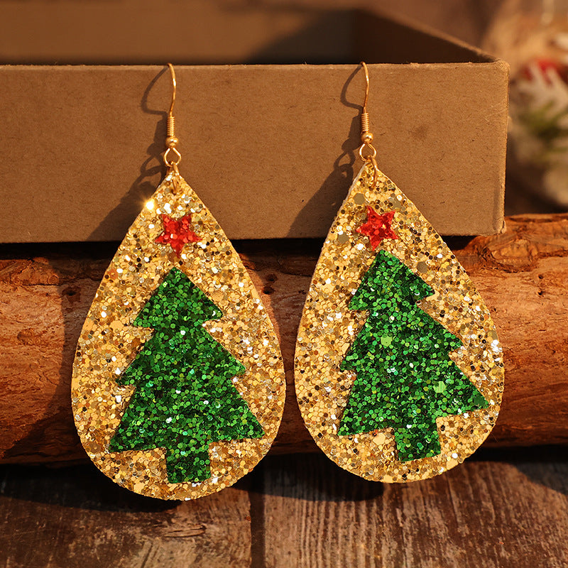 Faux Leather Christmas Tree Earrings