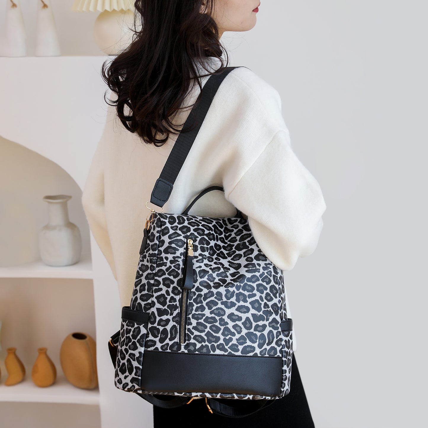 Leopard Faux Leather Backpack Bag