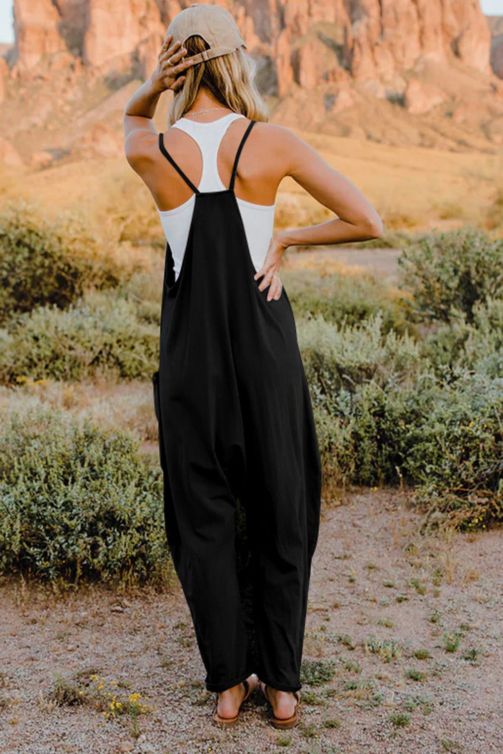 V-Neck Sleeveless Jumpsuit with Pockets- 6 Colors