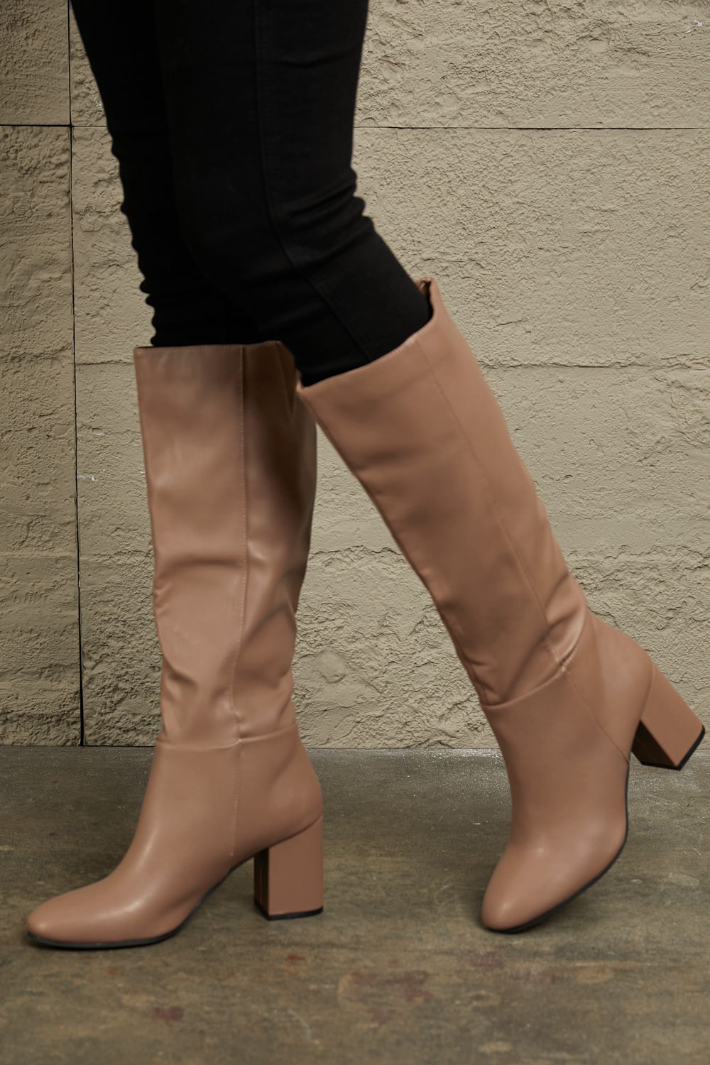 Mocha Block Heel Knee High Boots