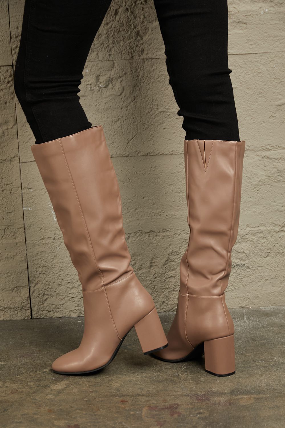 Mocha Block Heel Knee High Boots