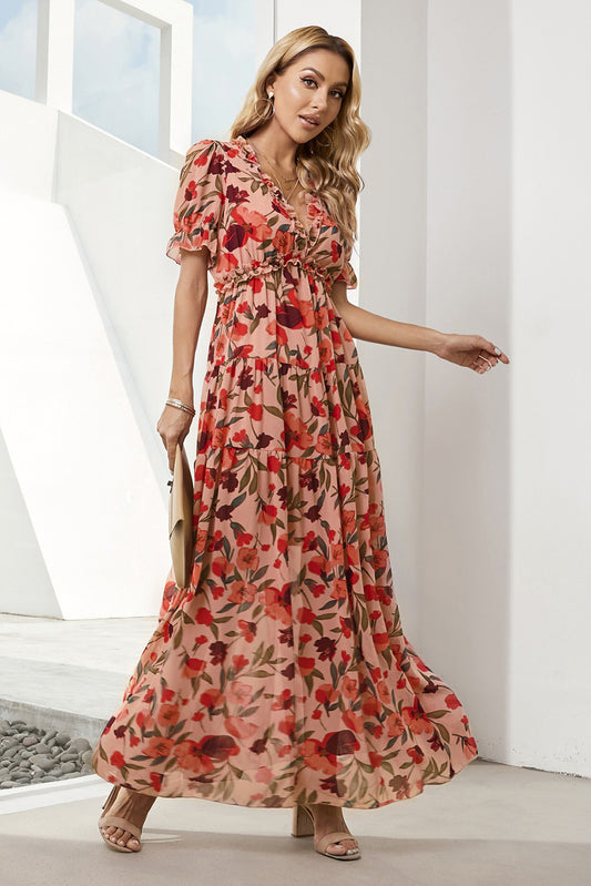 Floral V-Neck Short Sleeve Dress- 2 Color Options