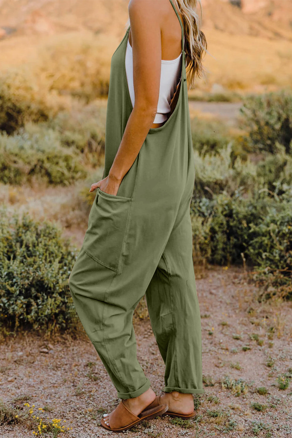 V-Neck Sleeveless Jumpsuit with Pockets- 6 Colors