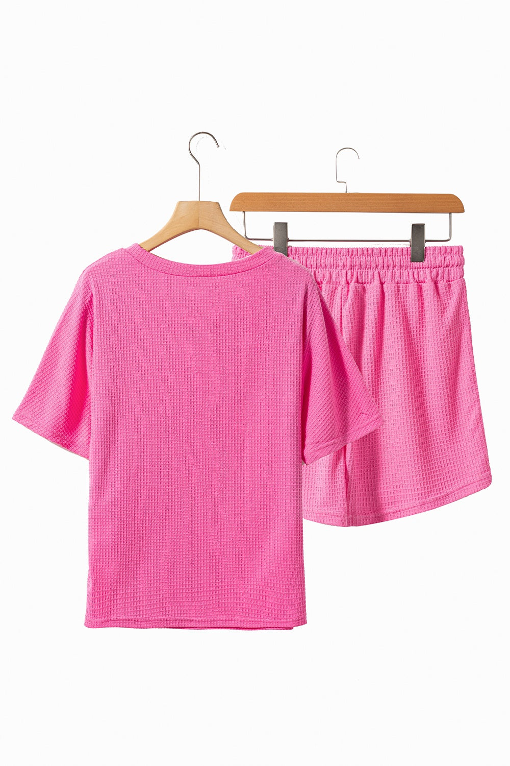 Baseball Waffle-Knit Bow Top and Shorts Set- Hot Pink