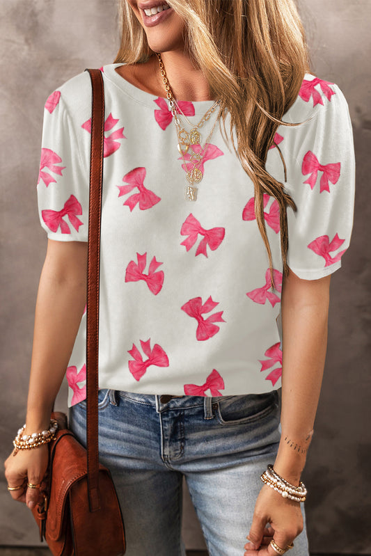 Pink Bow Short Sleeve Blouse