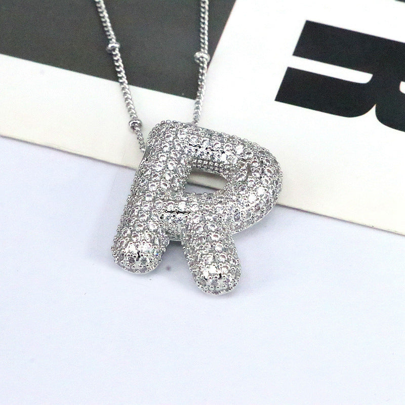 Crystal Bubble Initial Necklace-Silver