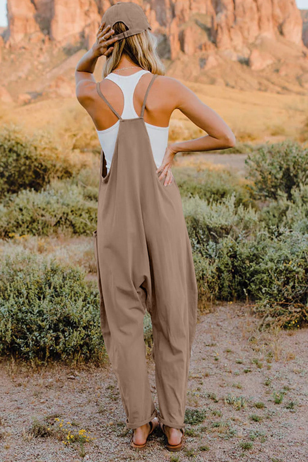 V-Neck Sleeveless Jumpsuit with Pockets- 6 Colors