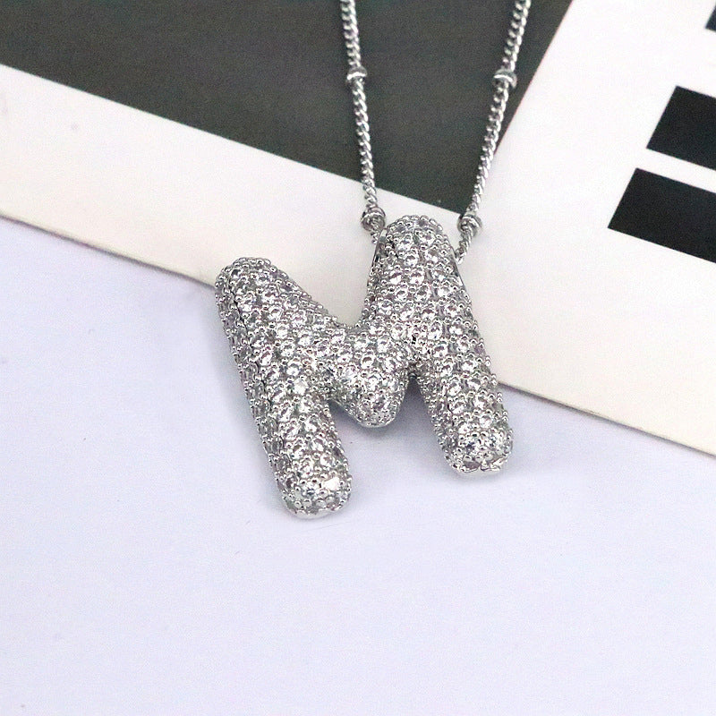 Crystal Bubble Initial Necklace-Silver