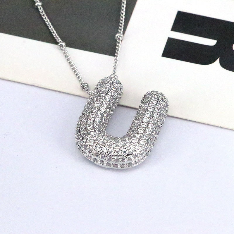 Crystal Bubble Initial Necklace-Silver