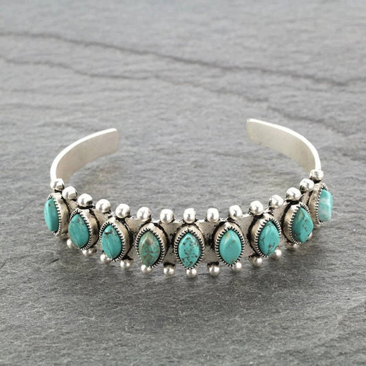 Artificial Turquoise Alloy Open Bracelet