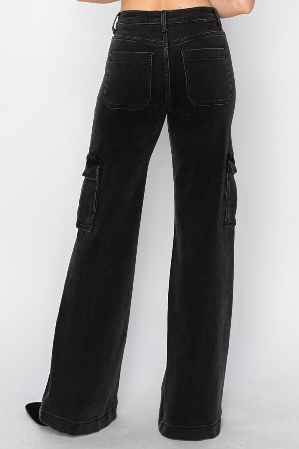 Black Risen High Rise Wide Leg Cargo Jeans