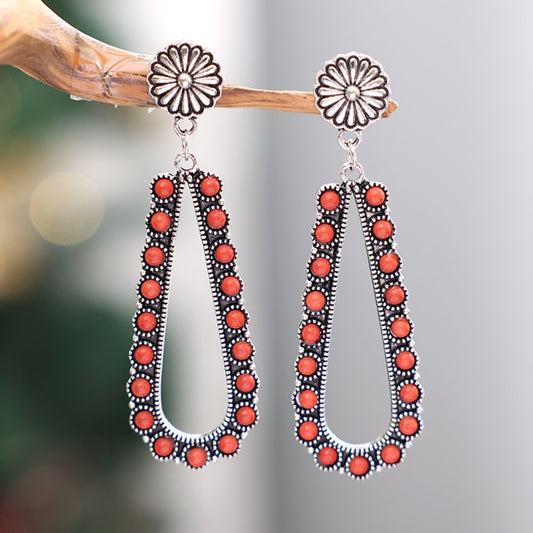 Beaded Teardrop Earrings- Red