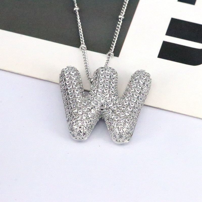 Crystal Bubble Initial Necklace-Silver