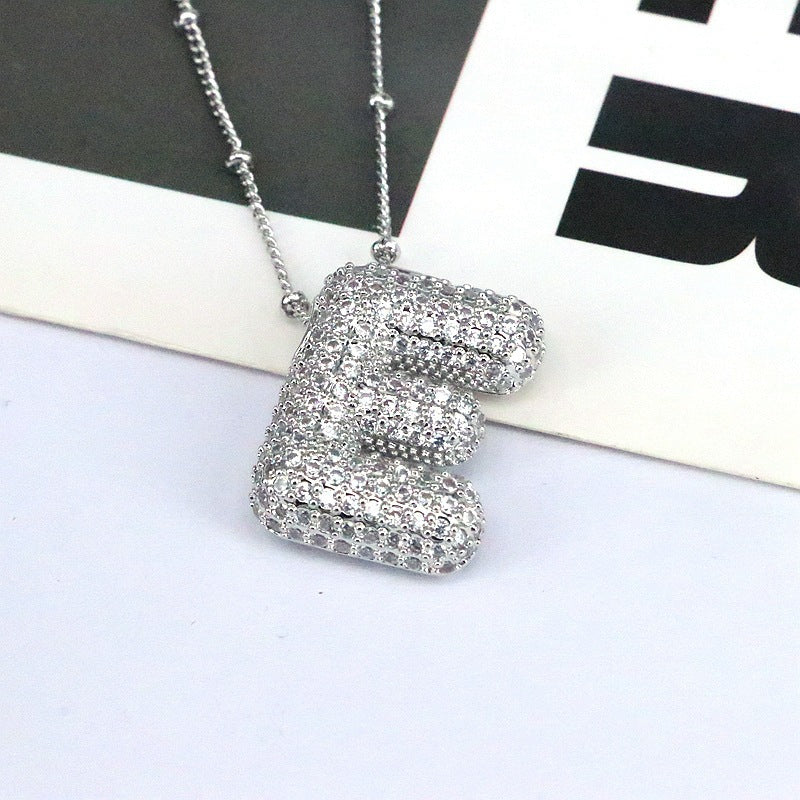 Crystal Bubble Initial Necklace-Silver