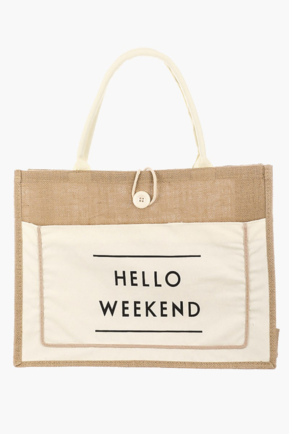 Hello Weekend Burlap Tote Bag- 3 Colors